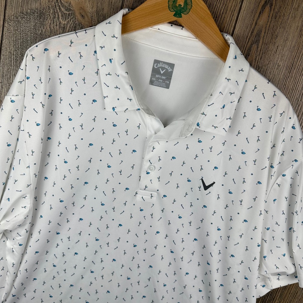 Callaway Performance Polo Shirt Opti-Dri Mens XXL White Martini Golf Club Print